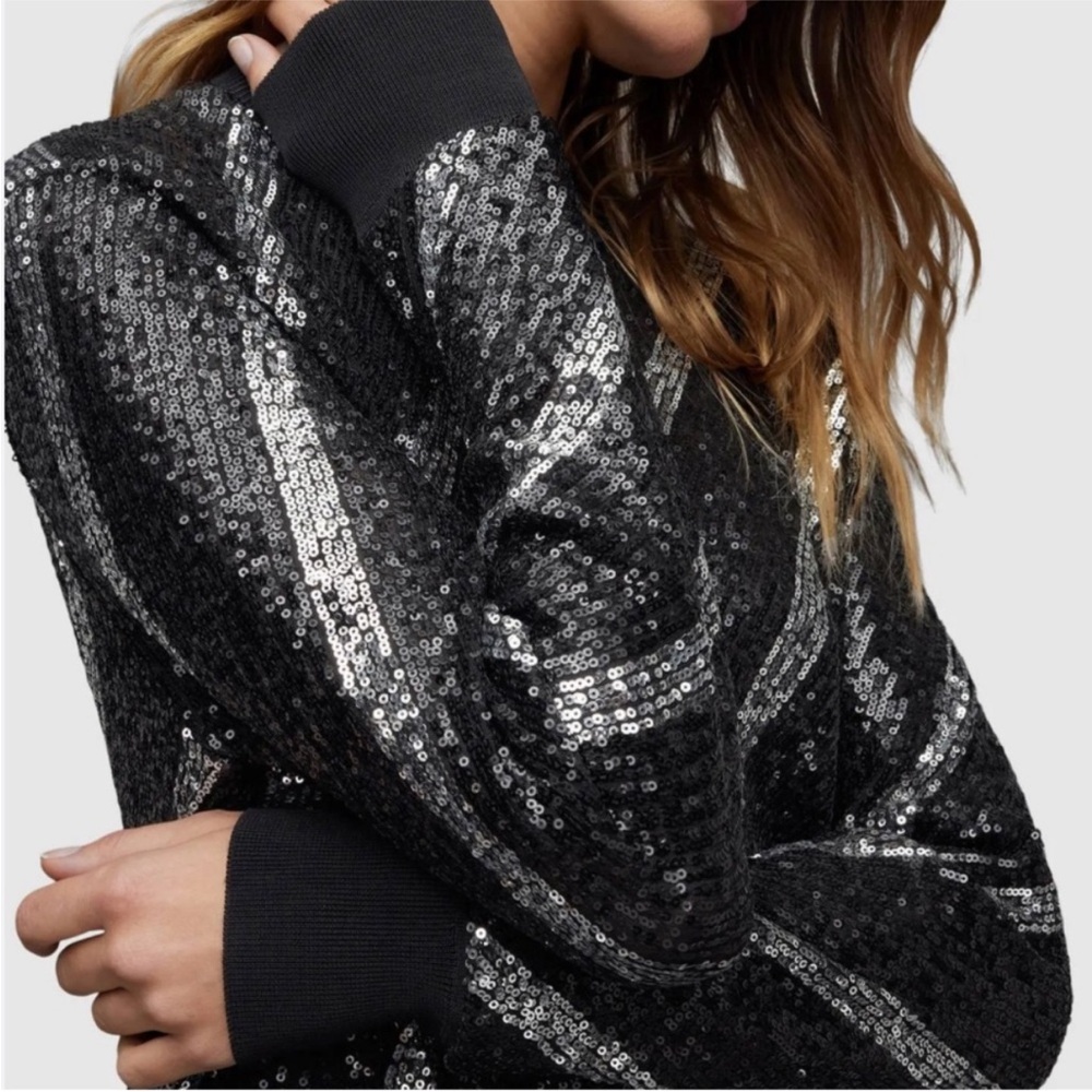 Like New All Saints Jules Sequined Dress Black Silver Generous Size XS - Picture 5 of 13